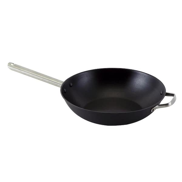 MegaChef 14 in. Heavy Duty Cast Iron Wok with Wood Lid 985116199M - The  Home Depot