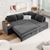 Harper & Bright Designs 91.5 in. Square Arm Polyester L Shaped Sectional Sofa in. Gray with Pull Out Bed, Storage Seat and Armrest NH760WTF026G
