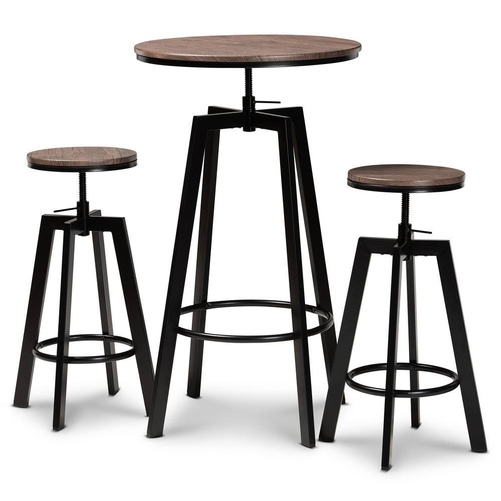 Baxton Studio Maritta 3-Piece Walnut and Black Pub Set 170-10780-HD ...