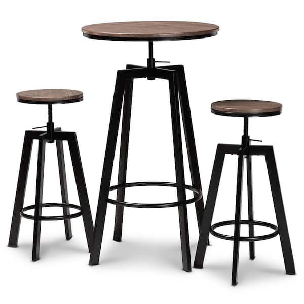 Baxton Studio Maritta 3-Piece Walnut and Black Pub Set