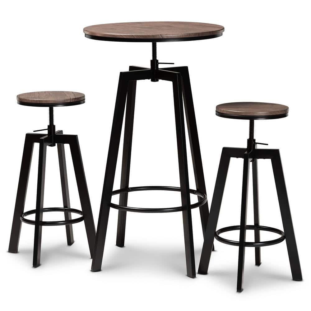 Baxton Studio Maritta 3 Piece Walnut And Black Pub Set 170 10780 Hd The Home Depot