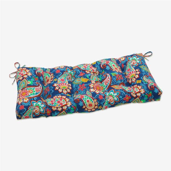 Pillow Perfect Paisley Rectangular Outdoor Bench Cushion in Blue/Green Party