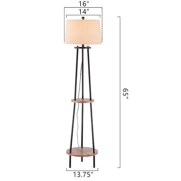 Maxax New York 65 in. Wood Grain and Black Metal Floor Lamp with