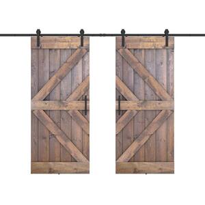 Double KL 48 in. x 84 in. Fully Set Up Briar Smoke Finished Pine Wood Sliding Barn Door with Hardware Kit