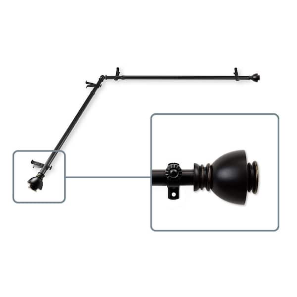Unbranded 28 in. to 48 in. Adjustable 13/16 in. Corner Window Curtain Rod in Black with Friedman Finials