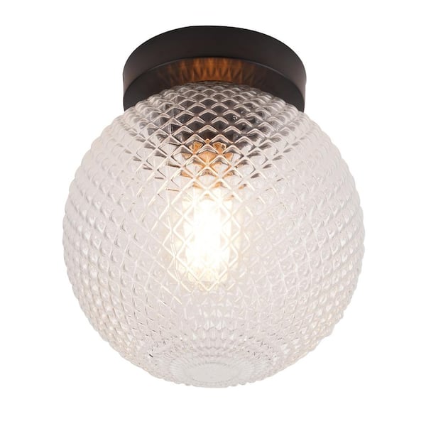 Kenroy Home 8 in. 1-Light Black Transitional Flush Mount with Prismatic Clear Glass Shade and No Bulbs Included 1-Pack