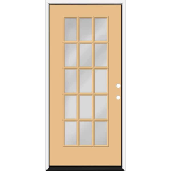 Reliant 32 in. x 80 in. Full Lite 15L SDL Clear Glass LHIS Jackfruit Finish Fiberglass Prehung Front Door w/4-9/16 Jamb