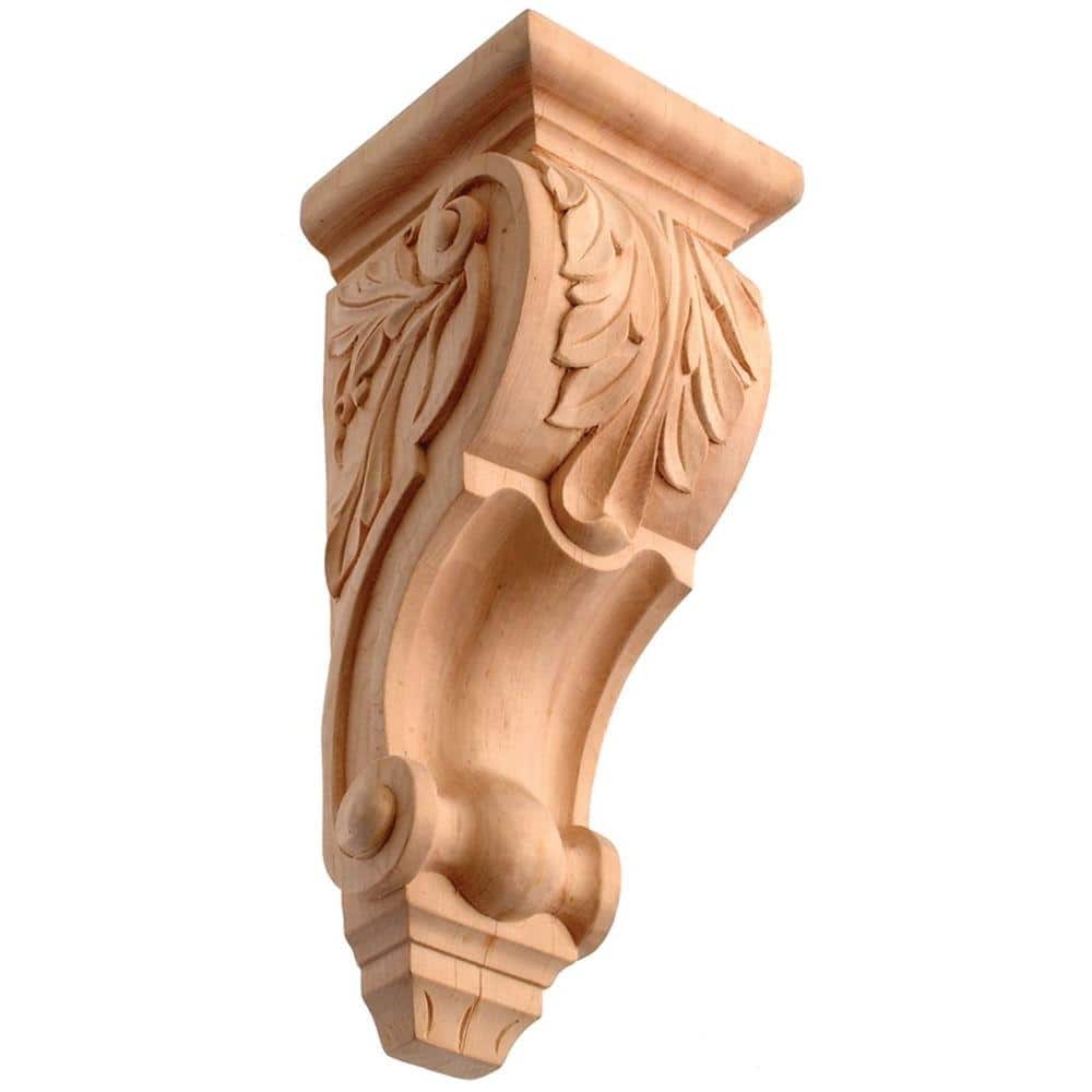 Small Hand Carved Red Oak Acanthus Leaf Wood Corbel