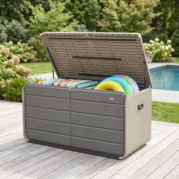 260 Gal. Resin Deck Box, Large Patio Storage Box with Lock, Wheels and Waterproof Lid for Outdoor Cushions, Garden Tools