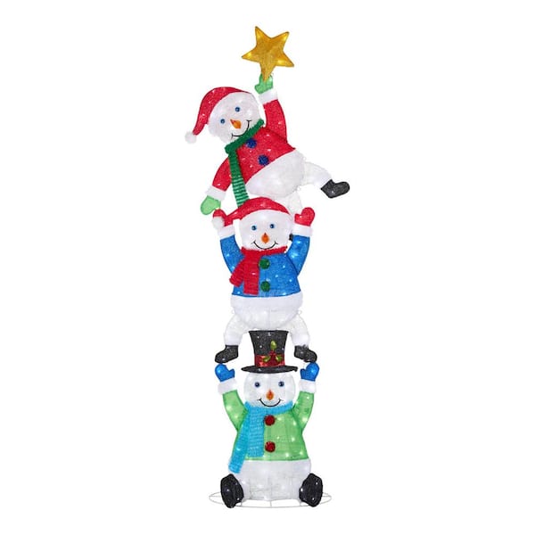 Home Accents Holiday 7 ft. LED Stacked Snowmen Holiday Yard ...