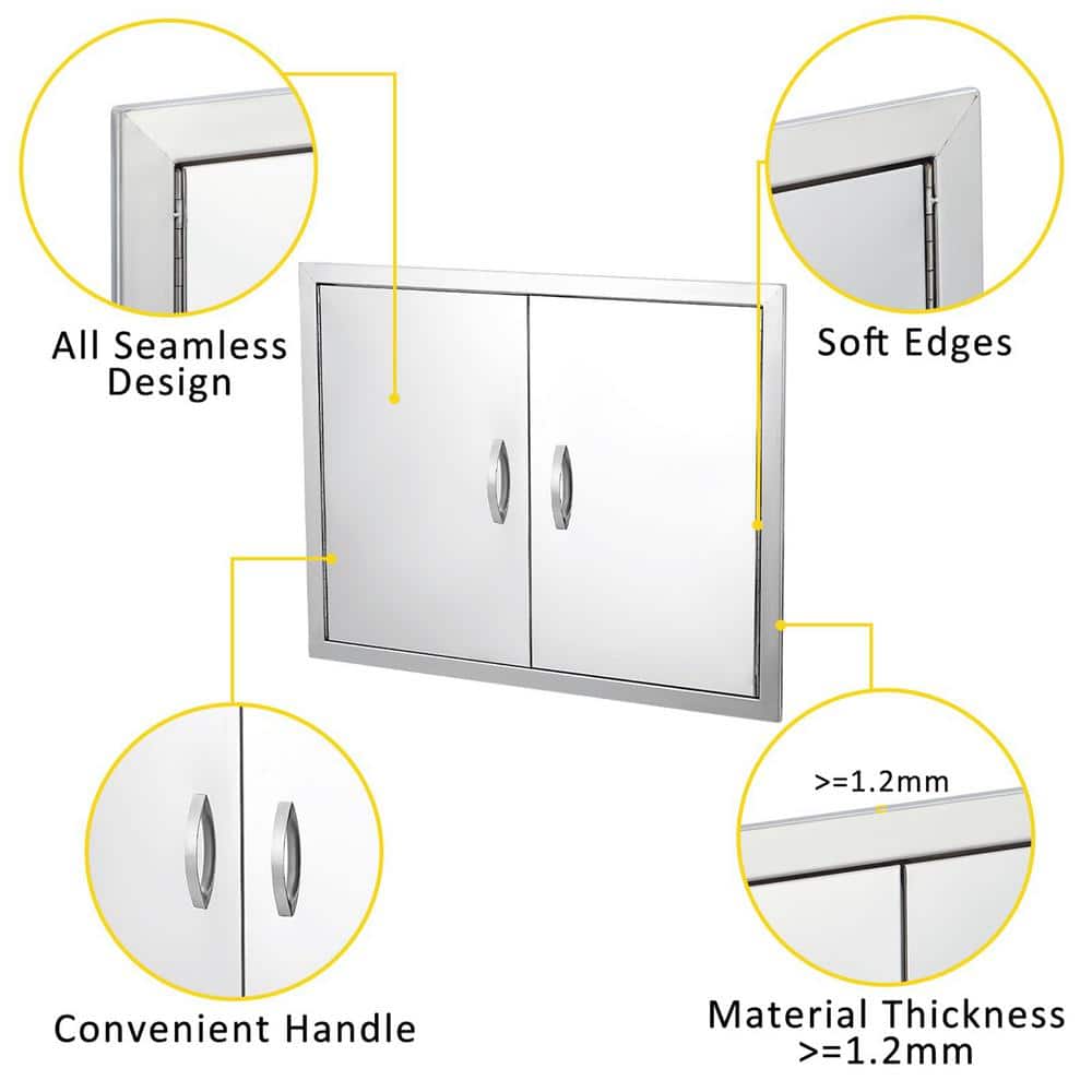 26" x 24" Silver Stainless Steel Double Outdoor Kitchen Door