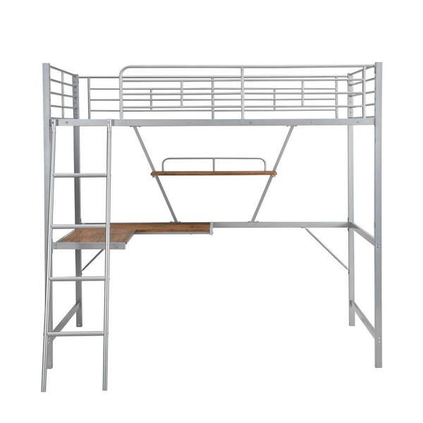 Qualfurn Aime Silver Metal Loft Bed, Ikea Grey Metal Loft Bed With Desk