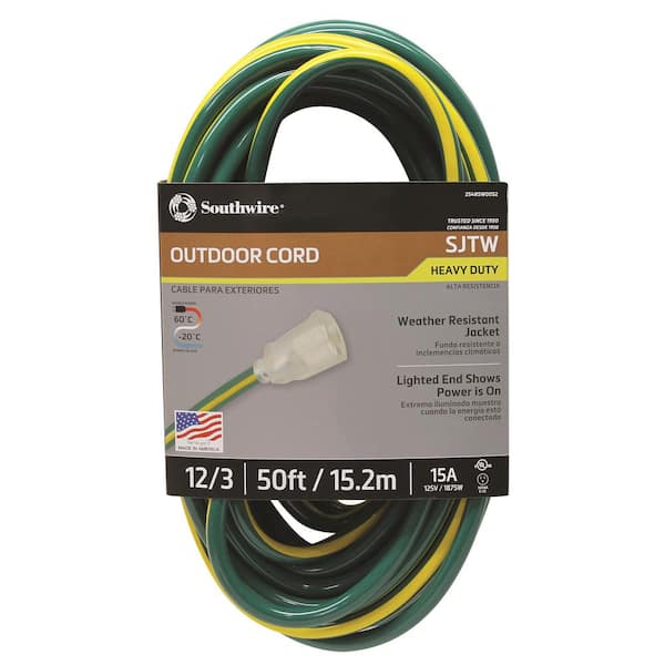 Southwire 50 ft. 12/3 SJTW Hi-Visbility Multi-Color Outdoor Heavy-Duty Extension Cord with Power Light Plug