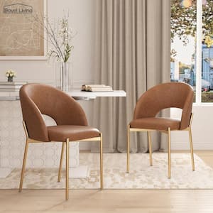 Brown PU Dining Side Chair with Metal Legs(Set of 2)