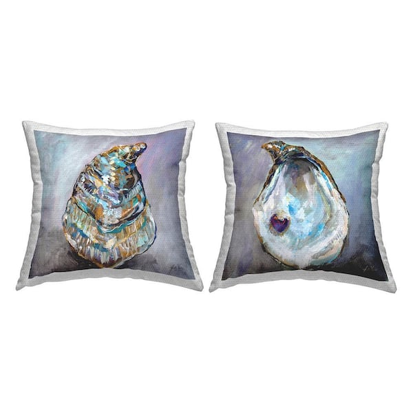 Nautical Oyster Shells Multi-Color Square Outdoor Throw Pillow 2-Pack
