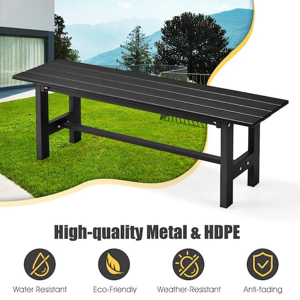 Black Metal Outdoor Bench with HDPE Slatted Seat