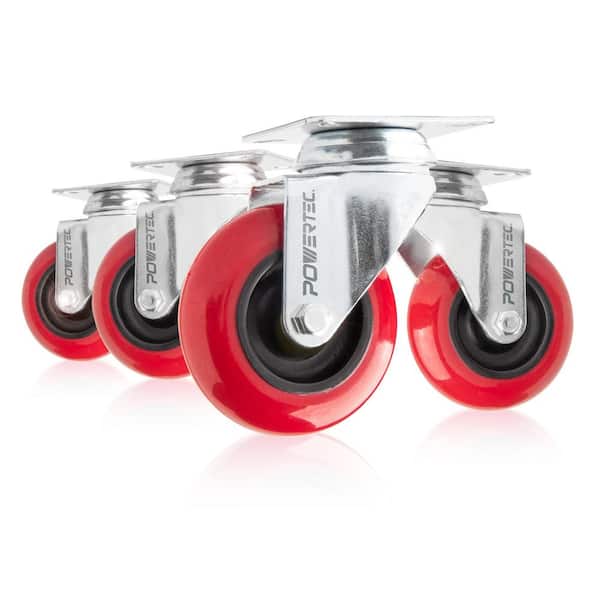 POWERTEC 3 in. Dia Swivel Polyurethane Plate Caster in Red (4-Pack)