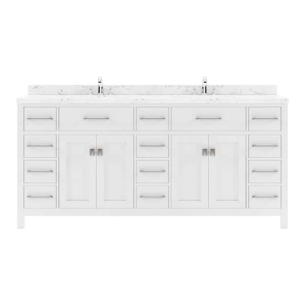 Virtu USA Caroline Parkway 72 in. W x 22 in. D x 35 in. H Double Sink Bath Vanity in White with Quartz Top