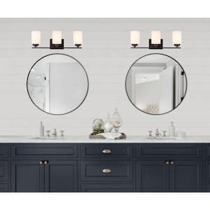 Mod Pod 22 in. 3-Light Oil Rubbed Bronze Bathroom Vanity Light Fixture with Frosted Glass Cylinder Shades