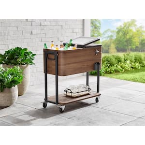 65 Qt Black Ice Bin Chest Cooler Mobile Patio Rolling Party Cart Beer Beverage 