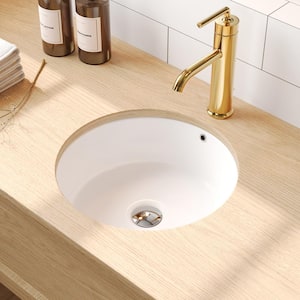 16 in. Glazed Ceramic Round Undermount Bathroom Sink in White with Overflow Drain