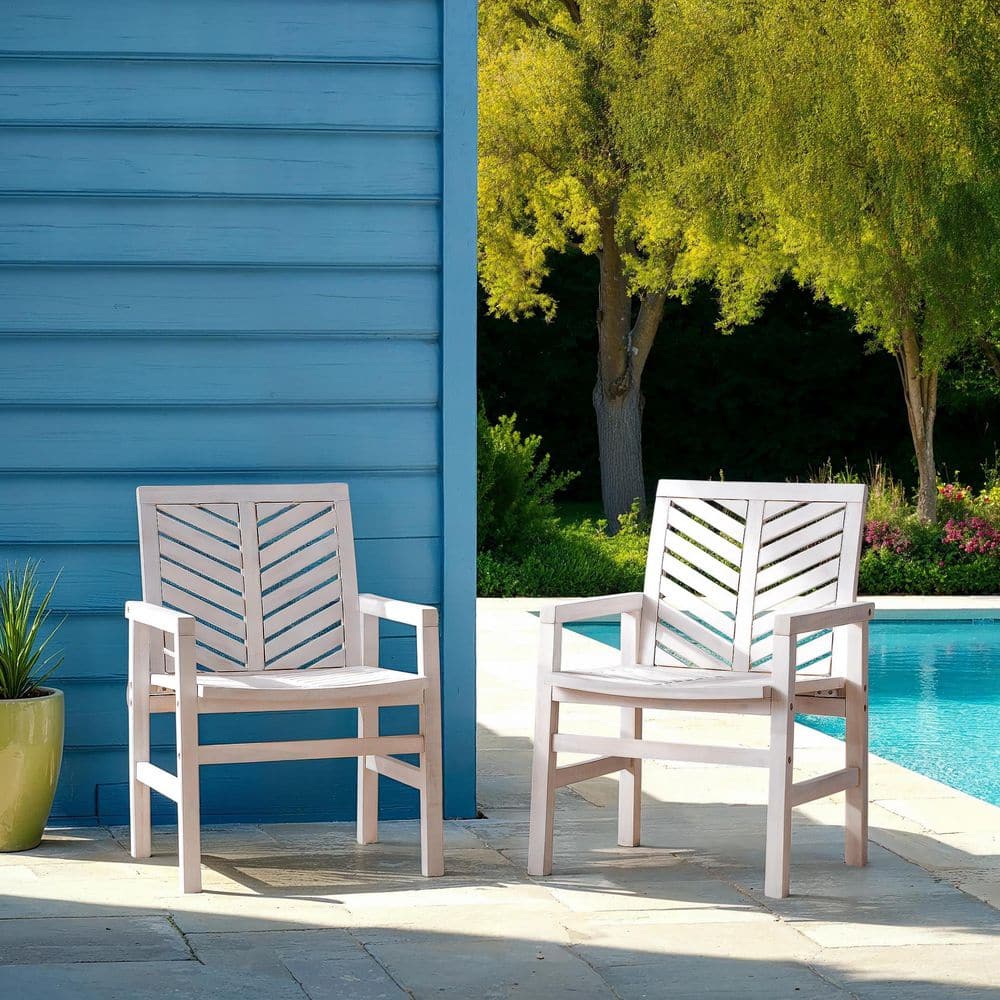 White Wash Acacia Wood Chevron Outdoor Lounge Chair Set (2-Pack) -  Walker Edison Furniture Company, HD8881