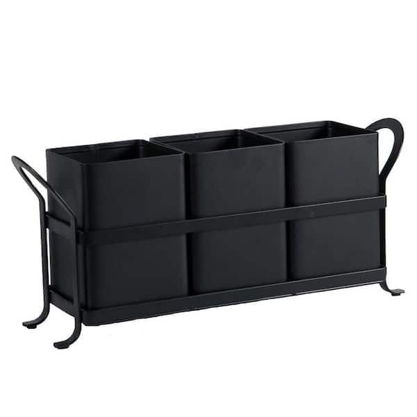 Black Metal Flatware Caddy Organizer Bin Holder with 3 Compartments for Cutlery Kitchen Utensils Countertop