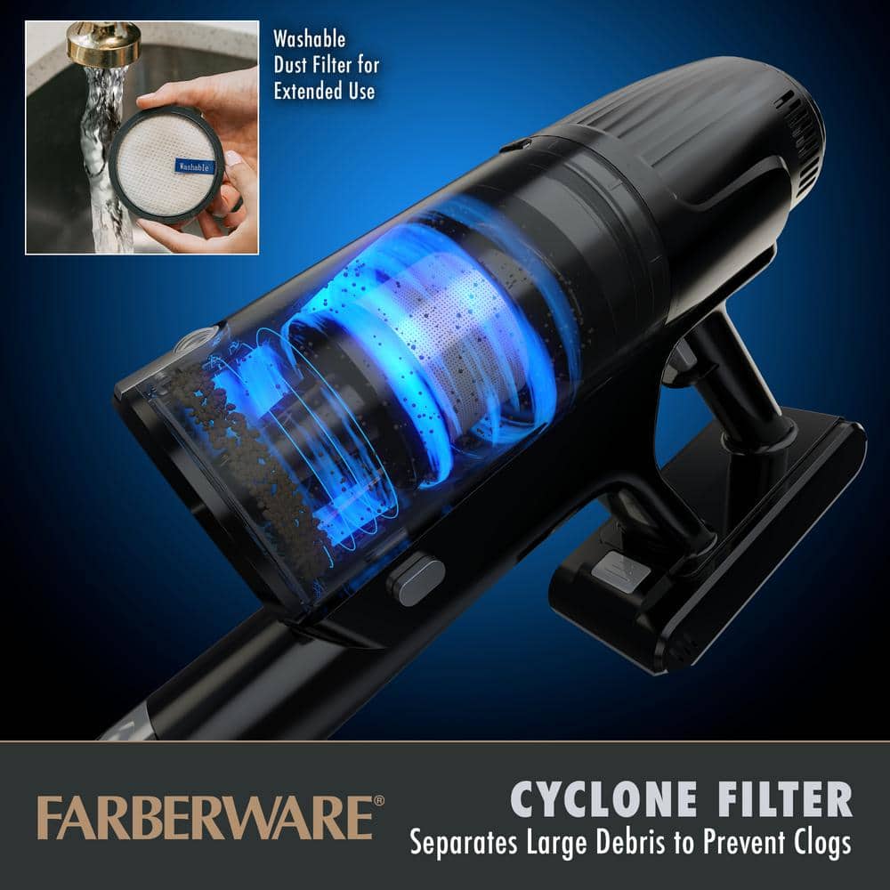 Farberware Cordless Elite Stick Vacuum Cleaner, Powerful Suction With 3 Speeds For Carpet And Hard Floors, Converts To Handheld Vacuum, Led Screen