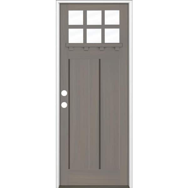 Krosswood Doors 36 in. x 96 in. Craftsman Right Hand 6-Lite Grey Stain Hemlock Prehung Front Door