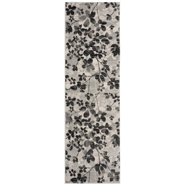 SAFAVIEH Evoke Gray/Black 2 ft. x 7 ft. Floral Runner Rug