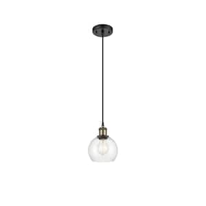 Athens 60-Watt 1 Light Black Antique Brass Shaded Mini Pendant Light with Clear glass Clear Glass Shade