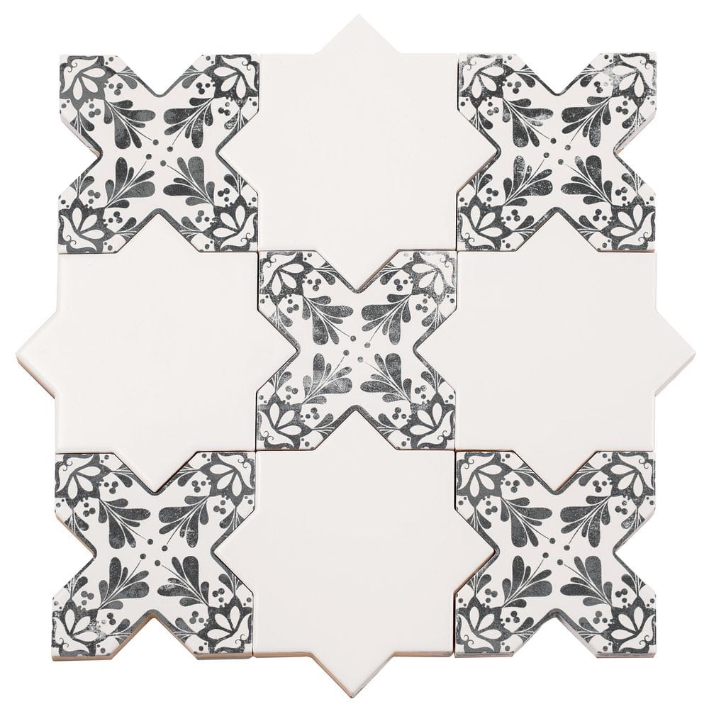Siena 5.4 in. x 5.4 in. White Star with Charcoal Black Cross Matte Ceramic Wall and Floor Sample Tile (0.4 sq. ft.) price history on PriceWatchPro