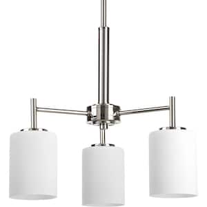 Replay Collection 3-Light Polished Nickel Etched White Glass Glass Modern Chandelier Light
