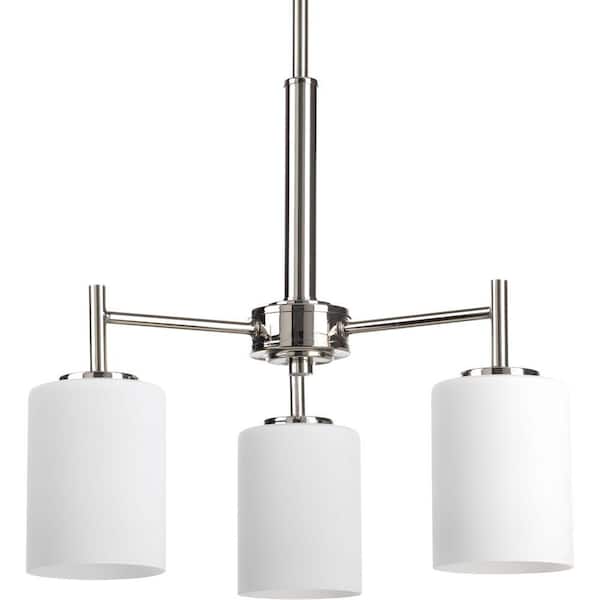 Progress Lighting Replay Collection 3-Light Polished Nickel Etched White Glass Glass Modern Chandelier Light