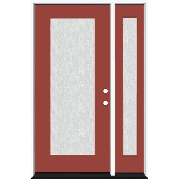 Steves & Sons Legacy 53 in. x 80 in. LHIS Full Lite Rain Glass Primed Morocco Red Finish Fiberglass Prehung Front Door with 14 in. SL