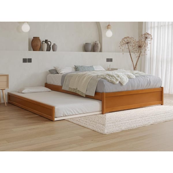 AFI Barcelona Light Toffee Natural Bronze Solid Wood Frame Full Panel Platform Bed with Twin Trundle