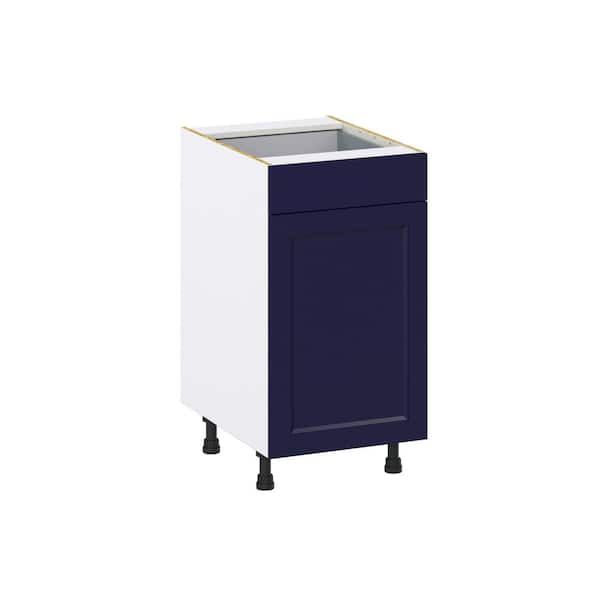 J COLLECTION Devon Painted Blue Recessed Assembled 2 Waste Bins Pull Out Kitchen Cabinet (18 in. W x 34.5 in. H x 24 in. D)