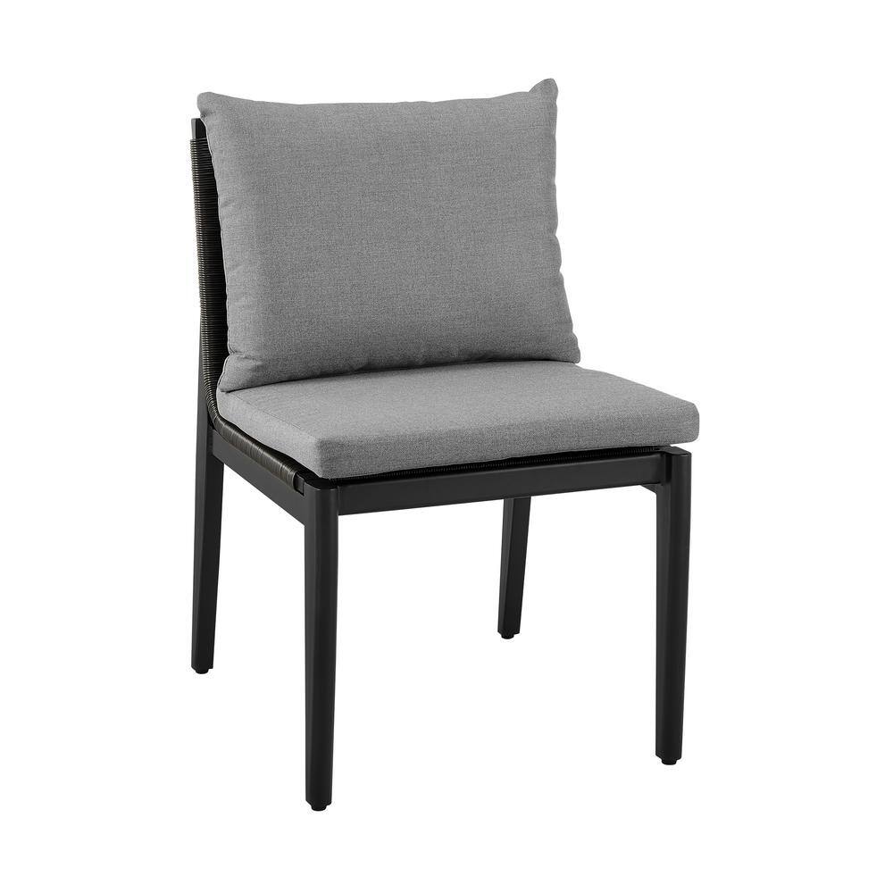 Cayman Gray Aluminum and Rattan Outdoor Dining Chairs with Cushions - Set of 2