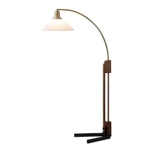 60 in. Walnut Transitional 1-Light Smart Dimmable Arc Floor Lamp for Living Room with Plastic Bell Shade
