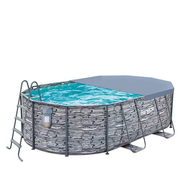 Oasis Designer 16 ft. x 10 ft. Oval 48 in. Deep Metal Frame Above Ground Pool Set