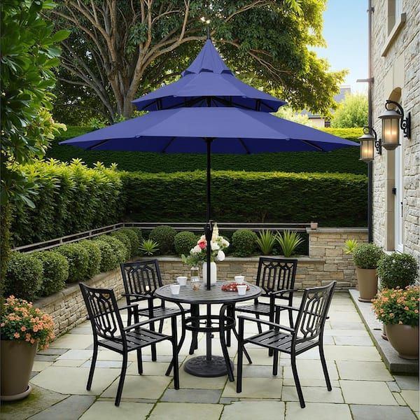 best choice patio umbrella assembly 9x12ft 2-Tier Outdoor Solar LED Cantilever Patio Umbrella