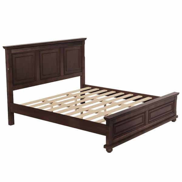 Rich Brown Vintage Style Wood Frame King Size Platform Bed with Sturdy Pinewood Frame and Legs