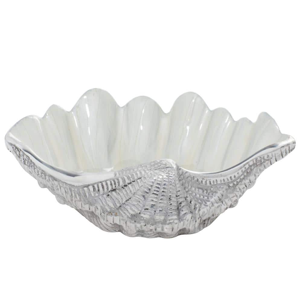 White Aluminum Shell Shaped Serving Bowl with Enamel Finish