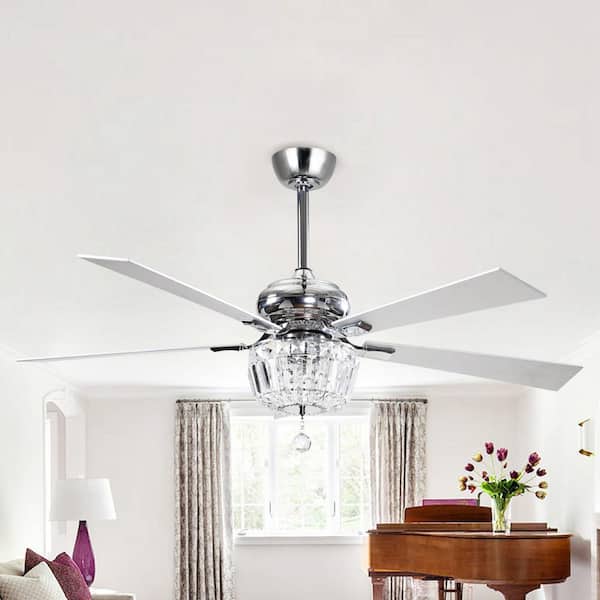 Remote Control 52" LED Crystal Ceiling Fan Light Dining Room Chandelier Lamp 