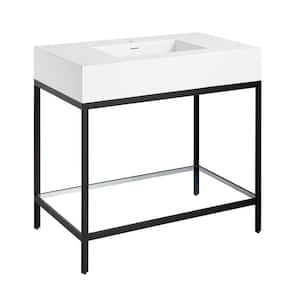 Ventura 36 in. Console Sink in Matte Black with Matte White Counter Top