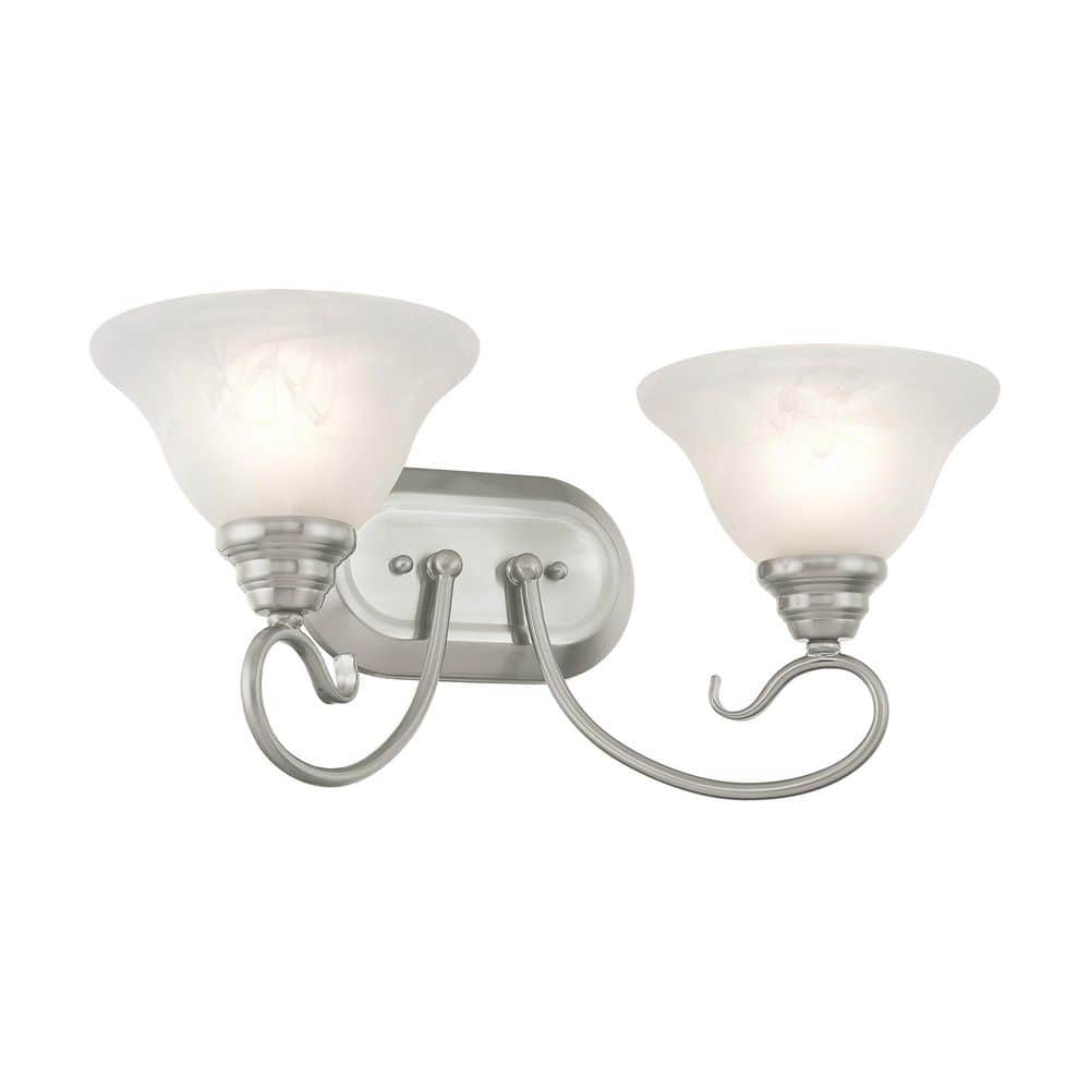 Brushed Nickel 2-Light Vanity with White Alabaster Glass