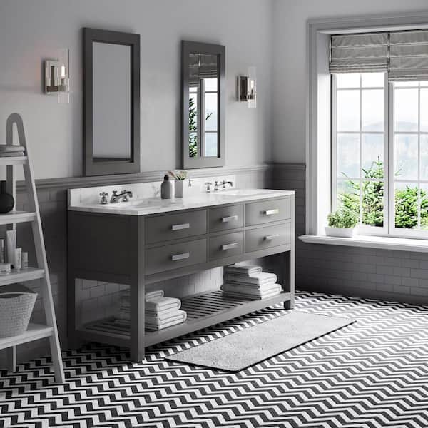 72 in. W x 21.5 in. D x 34 in. H Vanity in Cashmere Grey with Marble Vanity Top in Carrara White