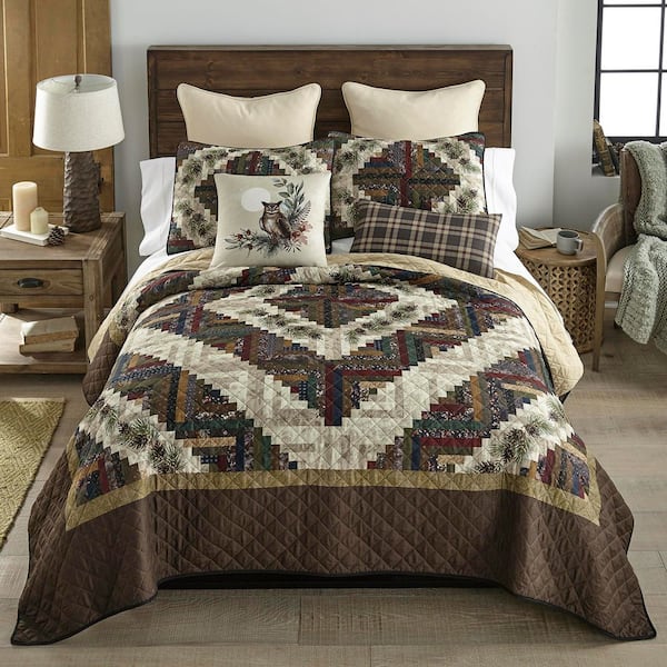 DONNA SHARP Whitley 3-Piece Brown and Taupe Polyester Queen Quilt Set