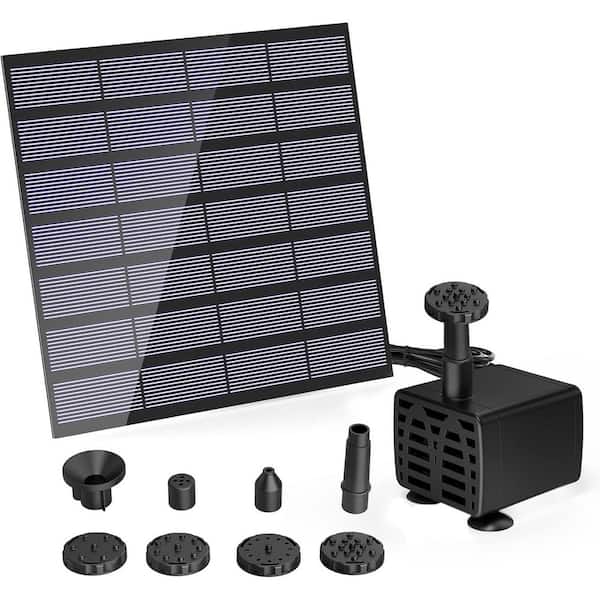 DIY Solar Powered Water Fountain Pump Kit Black with 6 Nozzles for Bird Bath Ponds Garden Fish Tank Eco-friendly