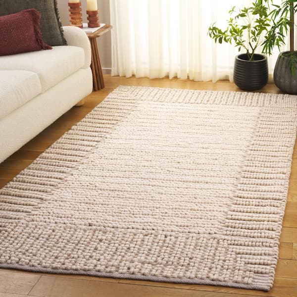 Natura 3 ft. x 5 ft. Beige Striped Border Solid Area Rug